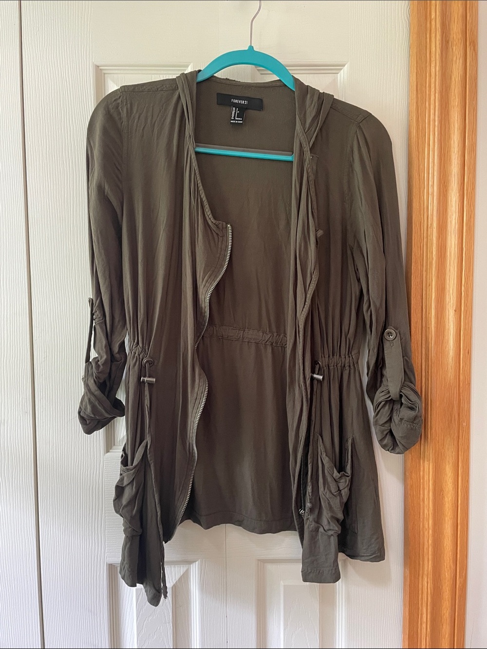 Forever 21 Olive Utility Hooded Jacket